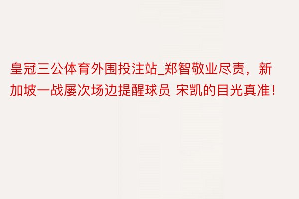 皇冠三公体育外围投注站_郑智敬业尽责，新加坡一战屡次场边提醒球员 宋凯的目光真准！